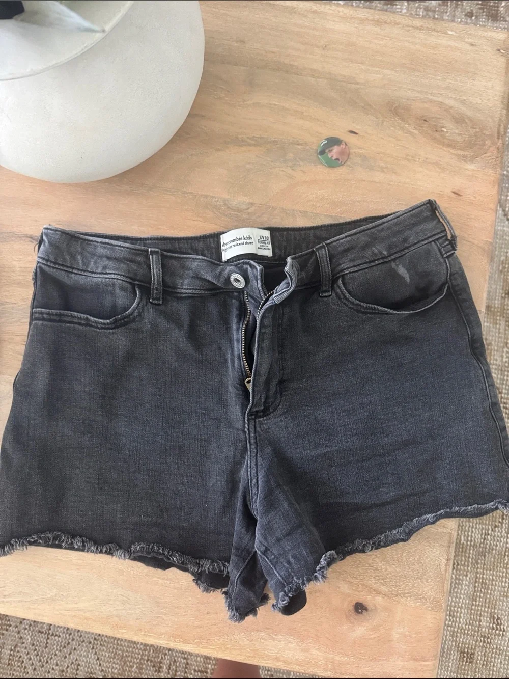 abercrombie kids Black Washed Denim Frayed Hem Shorts